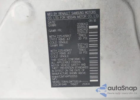 2017 Nissan Rogue Sv z USA, uszkodzony, nr VIN KNMAT2MTXHP501153